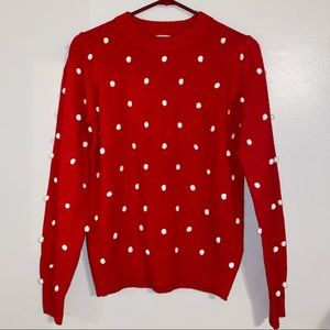 ❗️ SOLD ❗️Women’s Red Sweater With White Textured Polka Dots